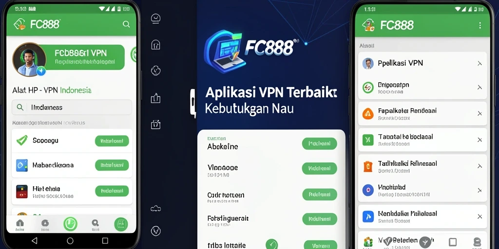 Tampilan antarmuka sederhana dan fungsional dari aplikasi FC888 VPN.