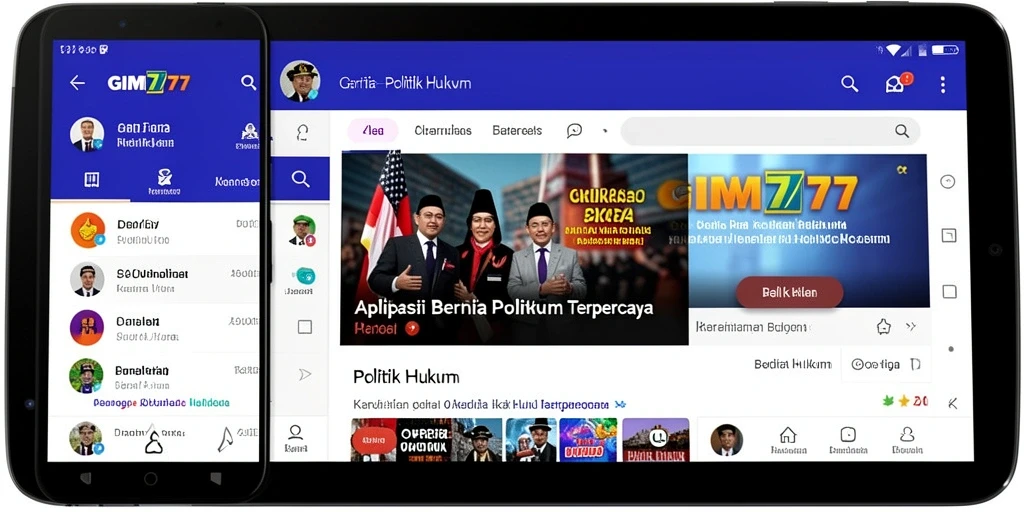 Antarmuka aplikasi GIM777 menampilkan berita hukum dan politik terbaru.